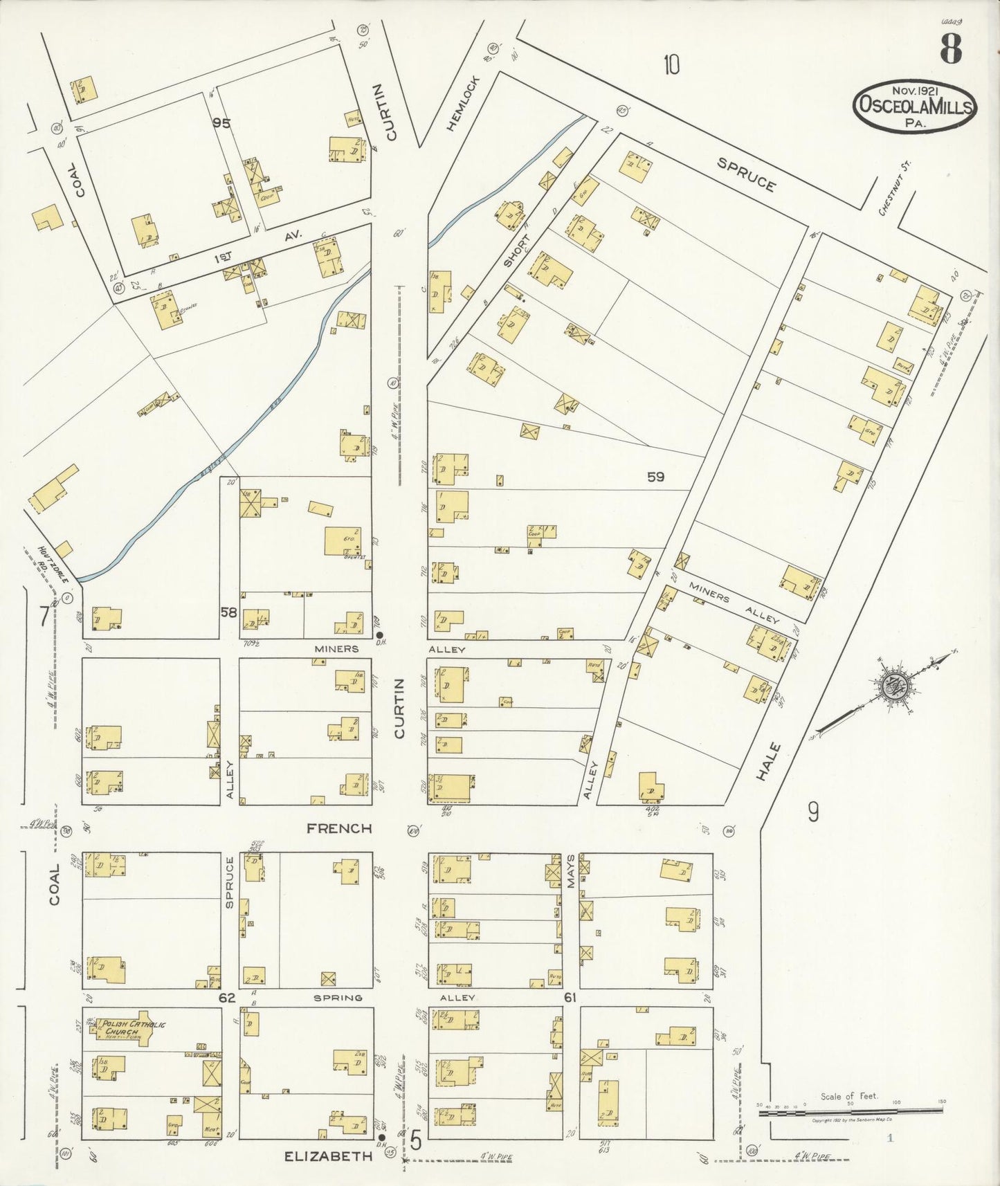 Sanborn Fire Insurance Map from Osceola Mills, Clearfield County, Pennsylvania (1921), Sheet #0008 - Complete Map Set gallery image, historic Sanborn map, vintage wall art, Pennsylvania Pennsylvania