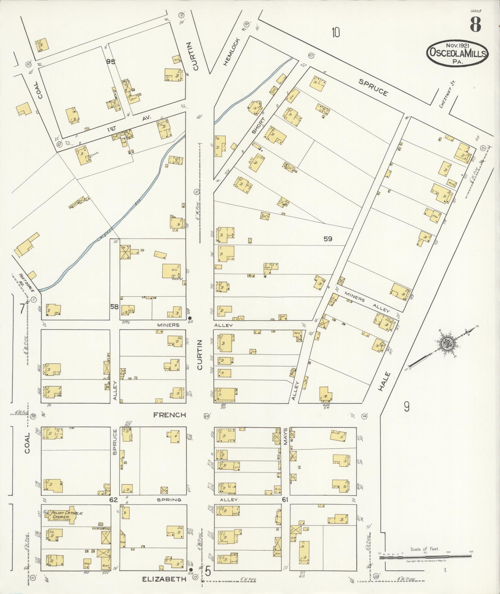 Sanborn Fire Insurance Map from Osceola Mills, Clearfield County, Pennsylvania (1921), Sheet #0008 - Complete Map Set gallery image, historic Sanborn map, vintage wall art, Pennsylvania Pennsylvania