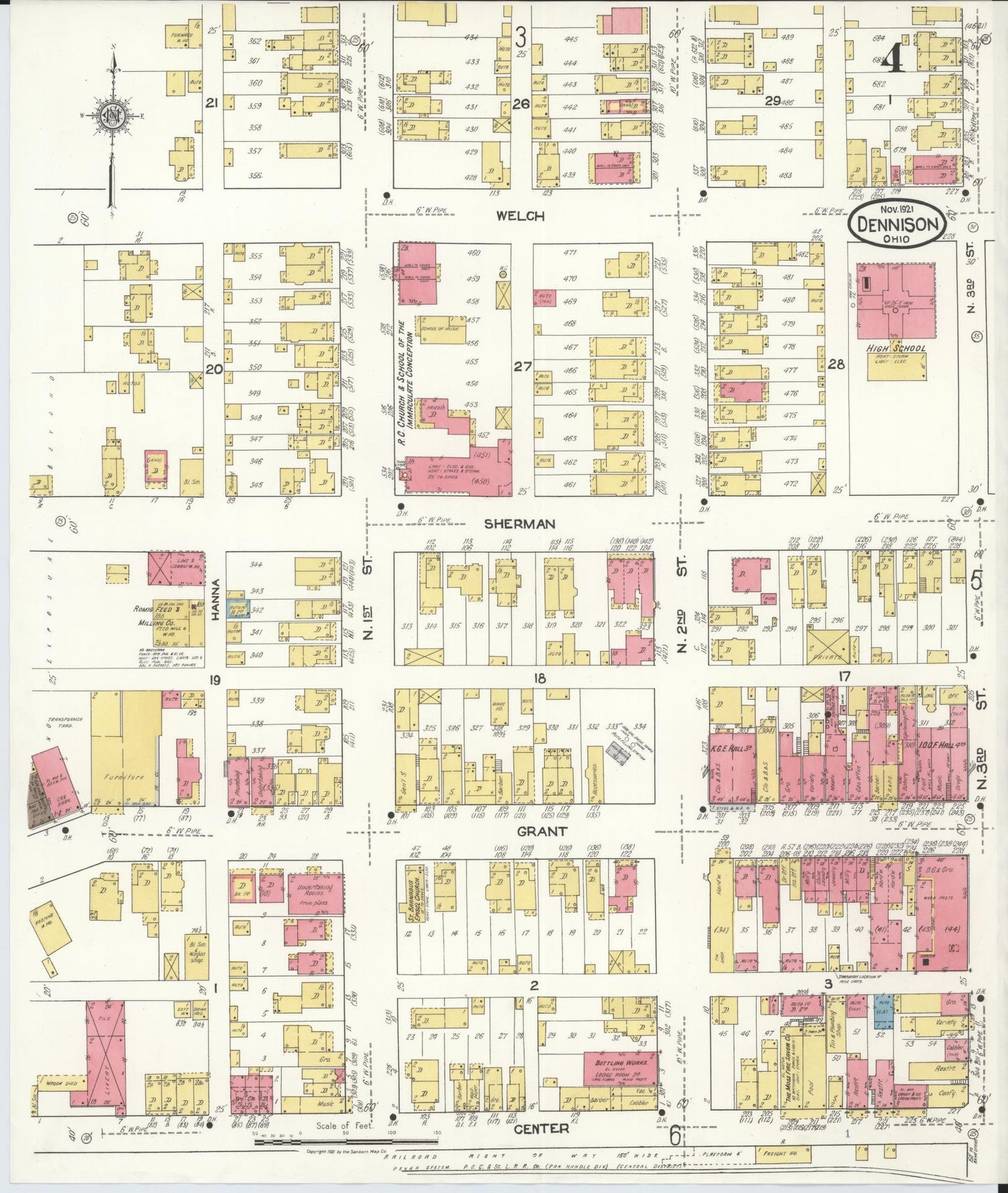 Sanborn Fire Insurance Map from Dennison, Tuscarawas County, Ohio (1921), Sheet #0004 - Historic Sanborn Fire Insurance Map Print, vintage old map wall art, antique decor, genealogy gift, Ohio Ohio map