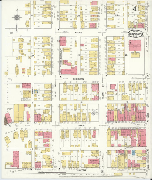 Sanborn Fire Insurance Map from Dennison, Tuscarawas County, Ohio (1921), Sheet #0004 - Historic Sanborn Fire Insurance Map Print, vintage old map wall art, antique decor, genealogy gift, Ohio Ohio map