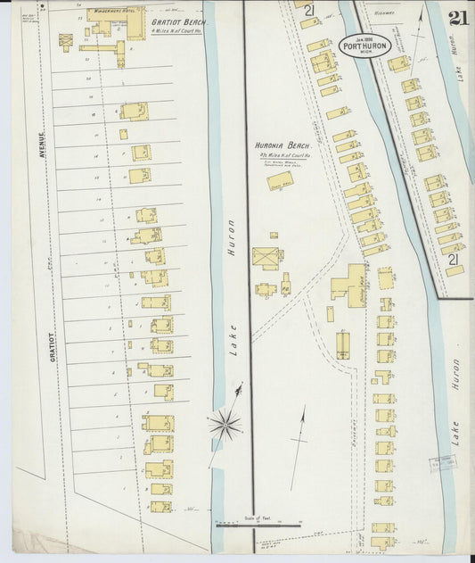 Sanborn Fire Insurance Map from Port Huron, Saint Clair County, Michigan (1898), Sheet #0021 - Historic Sanborn Fire Insurance Map Print, vintage old map wall art, antique decor, genealogy gift, Michigan Michigan map
