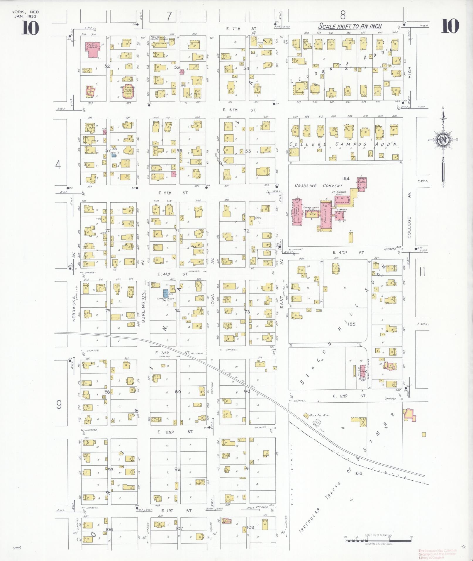 Sanborn Fire Insurance Map from York, York County, Nebraska (1933), Sheet #0010 - Complete Map Set gallery image, historic Sanborn map, vintage wall art, Nebraska Nebraska