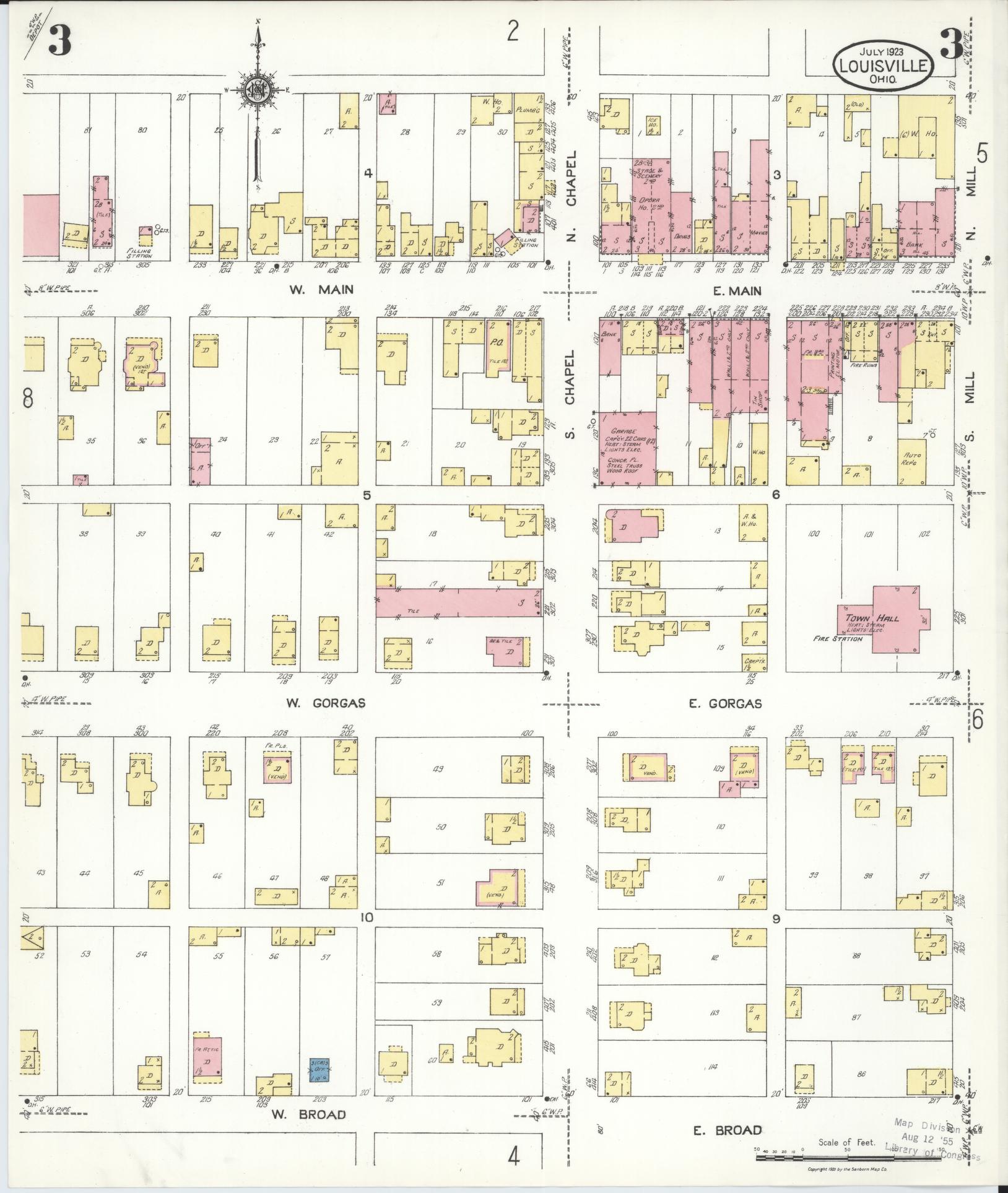 Sanborn Fire Insurance Map from Louisville, Stark County, Ohio (1923), Sheet #0003 - Complete Map Set gallery image, historic Sanborn map, vintage wall art, Ohio Ohio