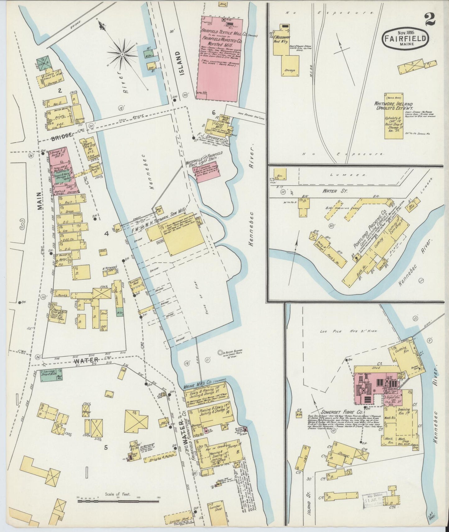 Sanborn Fire Insurance Map from Fairfield, Somerset County, Maine (1895), Sheet #0002 - Complete Map Set gallery image, historic Sanborn map, vintage wall art, Maine Maine