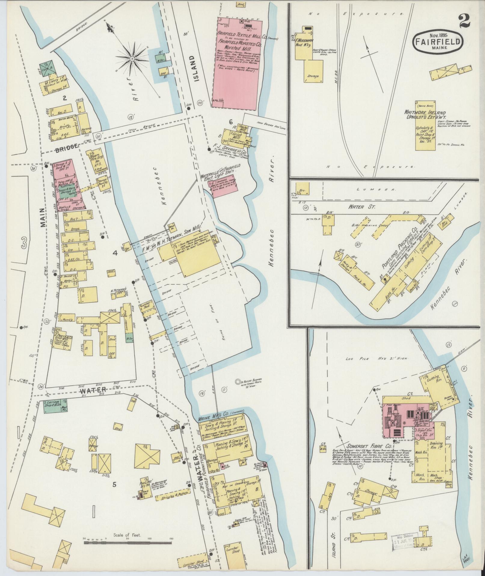 Sanborn Fire Insurance Map from Fairfield, Somerset County, Maine (1895), Sheet #0002 - Complete Map Set gallery image, historic Sanborn map, vintage wall art, Maine Maine