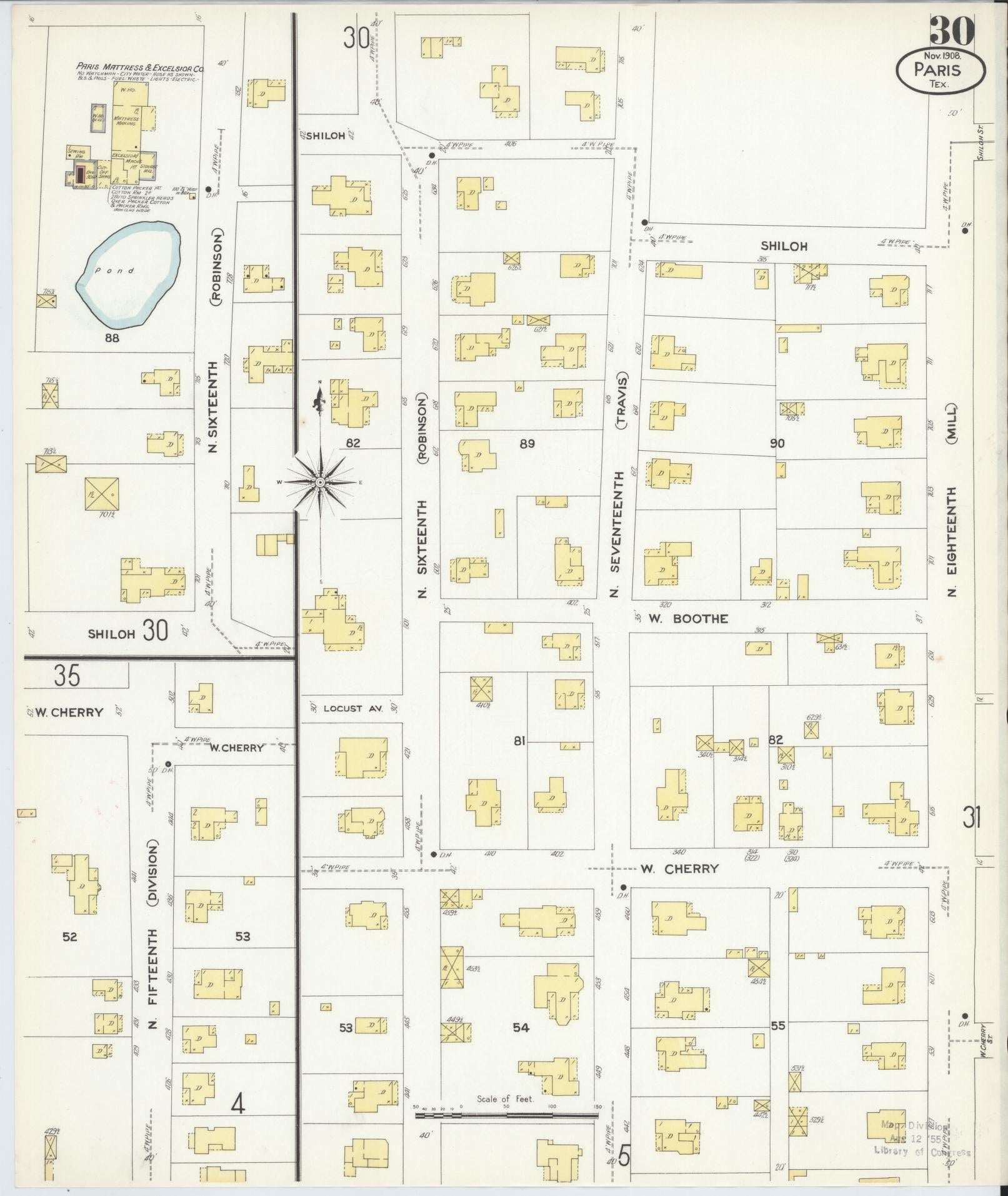 Sanborn Fire Insurance Map from Paris, Lamar County, Texas (1908), Sheet #0030 - Historic Sanborn Fire Insurance Map Print, vintage old map wall art, antique decor, genealogy gift, Texas Texas map