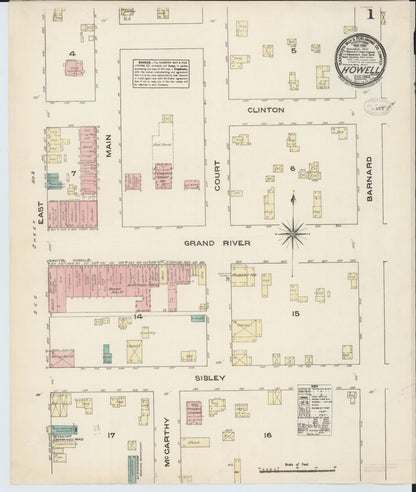 Sanborn Fire Insurance Map from Howell, Livingston County, Michigan (1883), Sheet #0001 - Historic Sanborn Fire Insurance Map Print, vintage old map wall art, antique decor, genealogy gift, Michigan Michigan map