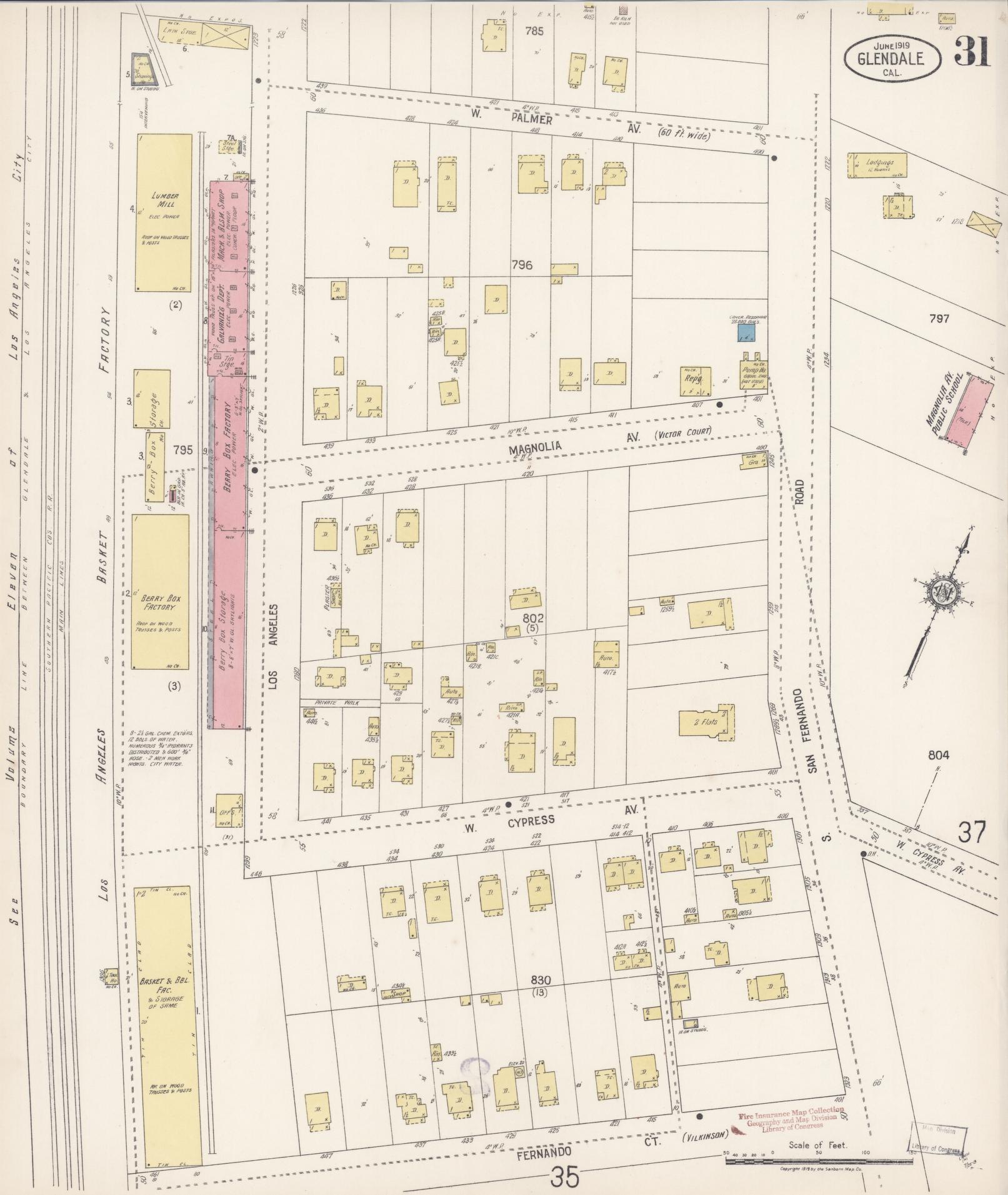 Sanborn Fire Insurance Map from Glendale, Los Angeles County, California (1919), Sheet #0031 - Historic Sanborn Fire Insurance Map Print, vintage old map wall art, antique decor, genealogy gift, California California map