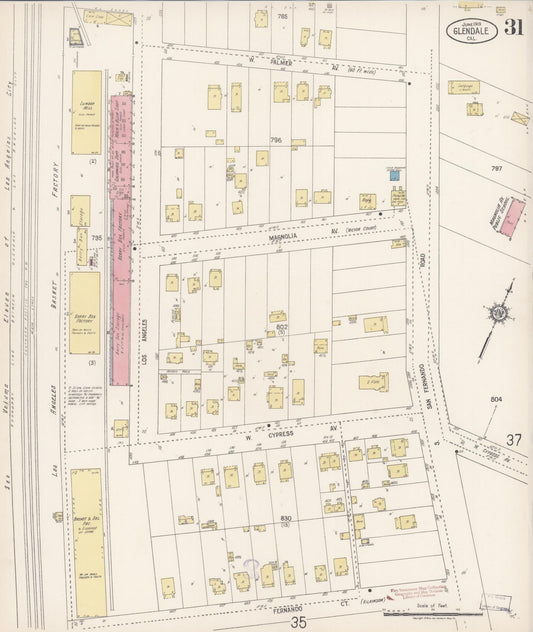 Sanborn Fire Insurance Map from Glendale, Los Angeles County, California (1919), Sheet #0031 - Historic Sanborn Fire Insurance Map Print, vintage old map wall art, antique decor, genealogy gift, California California map