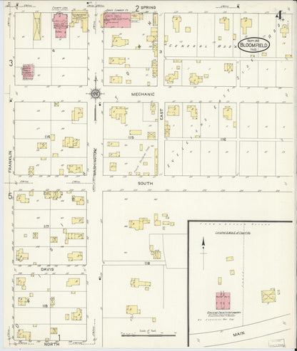 Sanborn Fire Insurance Map from Bloomfield, Greene County, Indiana (1913), Sheet #0004 - Historic Sanborn Fire Insurance Map Print, vintage old map wall art, antique decor, genealogy gift, Indiana Indiana map