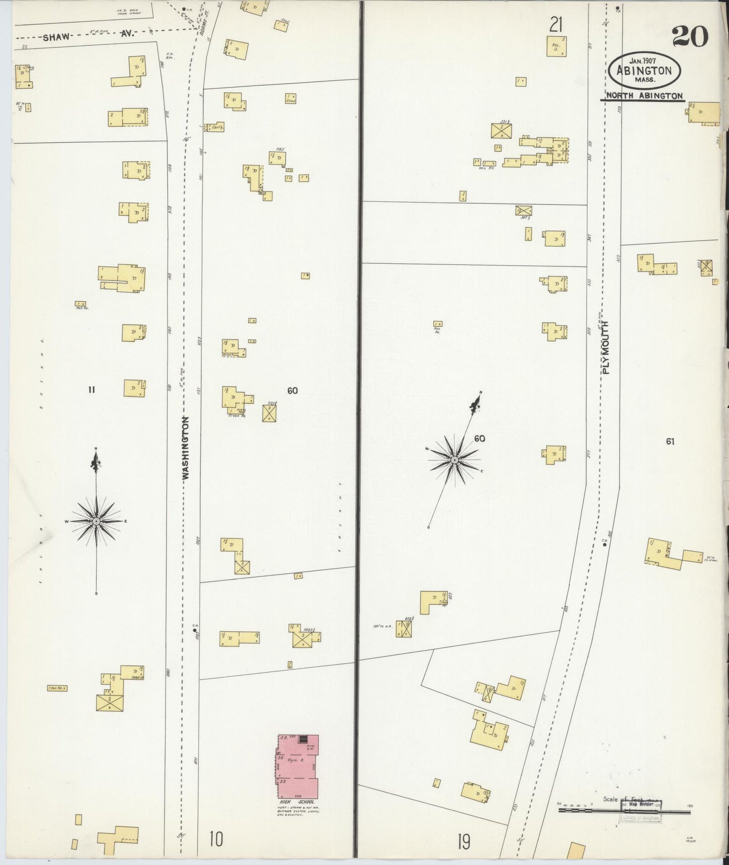 Sanborn Fire Insurance Map from Abington, Plymouth County, Massachusetts (1907), Sheet #0020 - Complete Map Set gallery image, historic Sanborn map, vintage wall art, Massachusetts Massachusetts