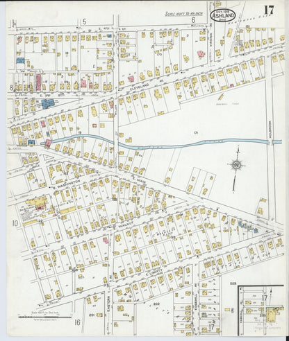Sanborn Fire Insurance Map from Ashland, Ashland County, Ohio (1919), Sheet #0017 - Historic Sanborn Fire Insurance Map Print, vintage old map wall art, antique decor, genealogy gift, Ohio Ohio map