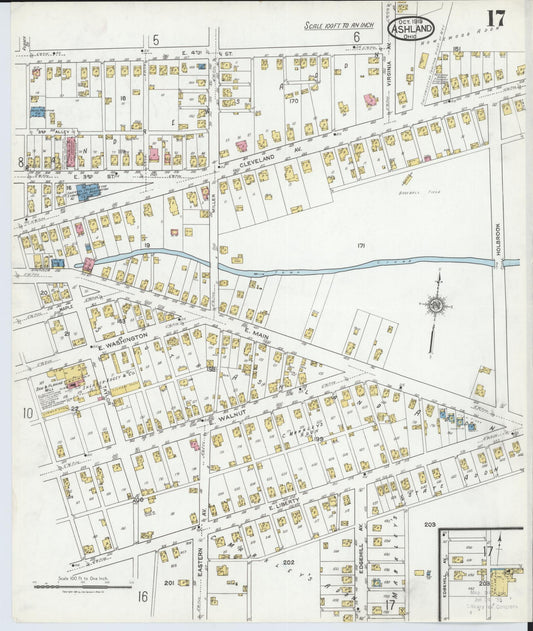 Sanborn Fire Insurance Map from Ashland, Ashland County, Ohio (1919), Sheet #0017 - Historic Sanborn Fire Insurance Map Print, vintage old map wall art, antique decor, genealogy gift, Ohio Ohio map