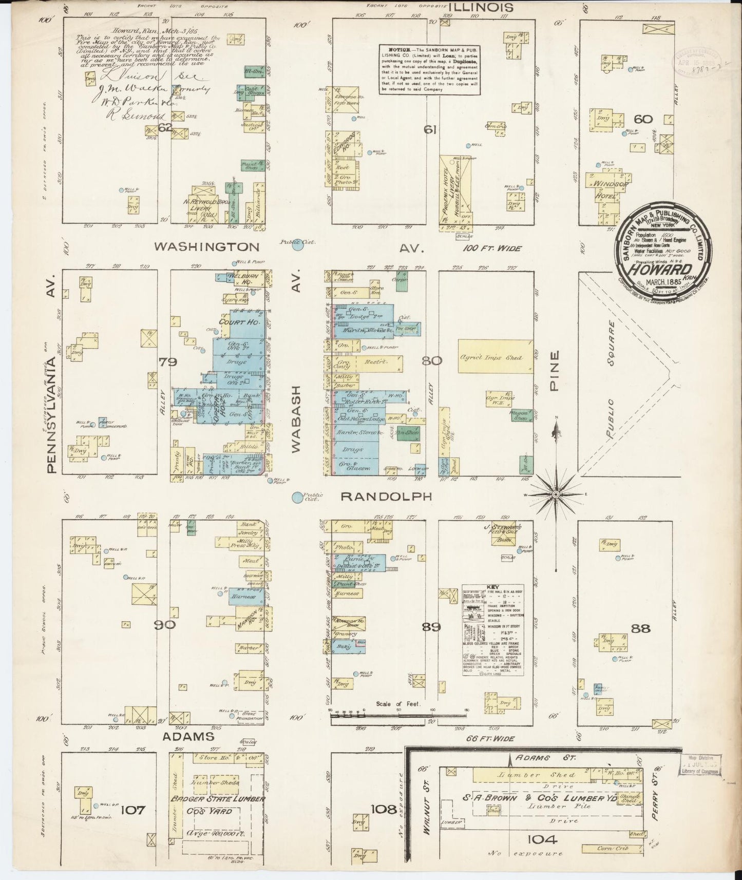 Sanborn Fire Insurance Map from Howard, Elk County, Kansas (1885), Sheet #0001 - Historic Sanborn Fire Insurance Map Print, vintage old map wall art, antique decor, genealogy gift, Kansas Kansas map
