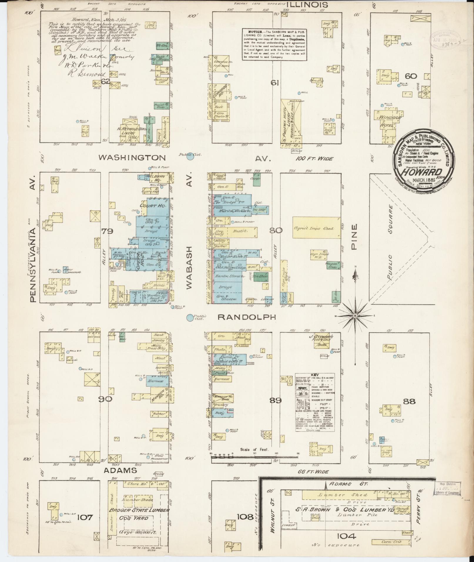 Sanborn Fire Insurance Map from Howard, Elk County, Kansas (1885), Sheet #0001 - Historic Sanborn Fire Insurance Map Print, vintage old map wall art, antique decor, genealogy gift, Kansas Kansas map