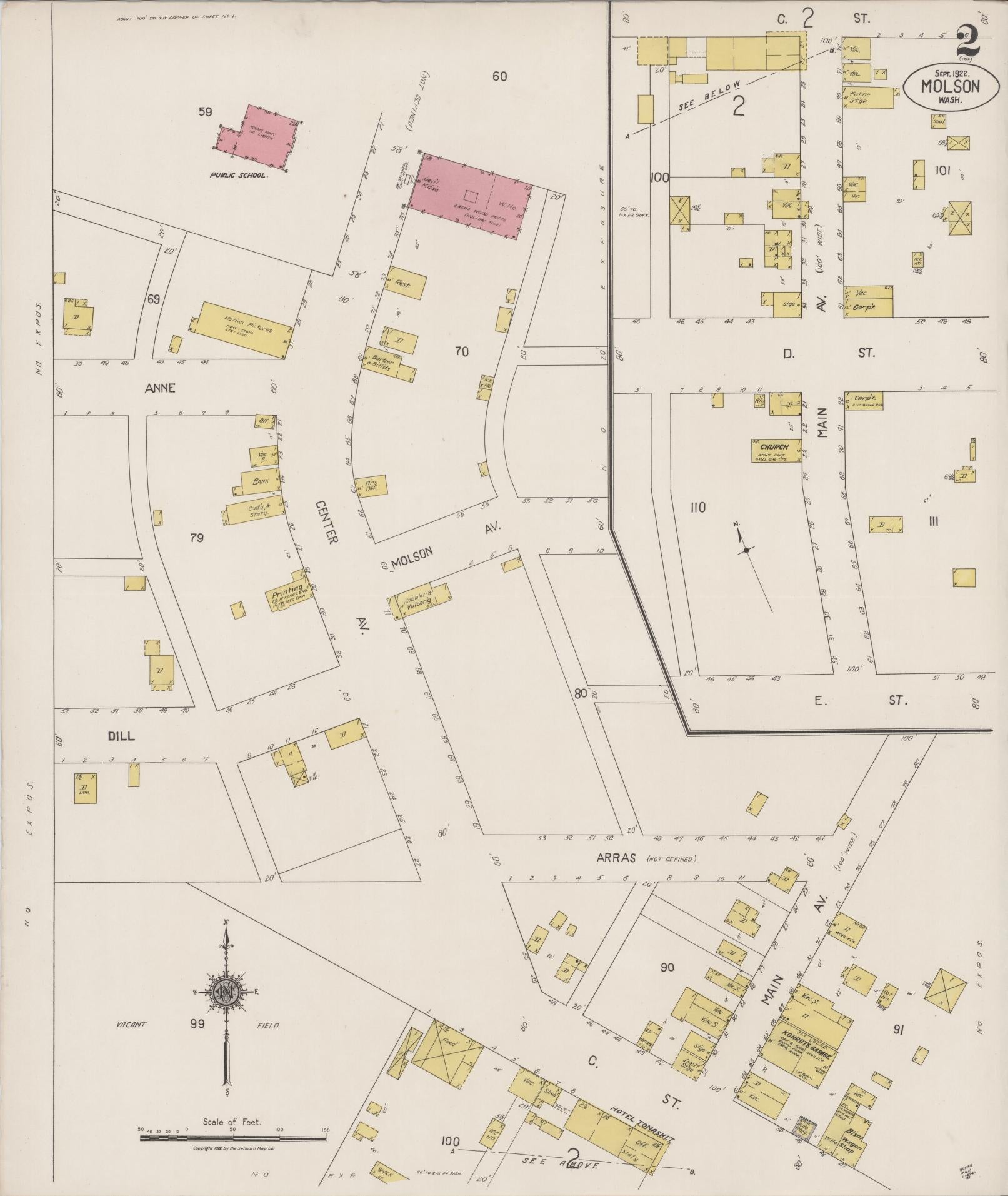 Sanborn Fire Insurance Map from Molson, Okanogan County, Washington (1922), Sheet #0002 - Complete Map Set gallery image, historic Sanborn map, vintage wall art, Washington Washington