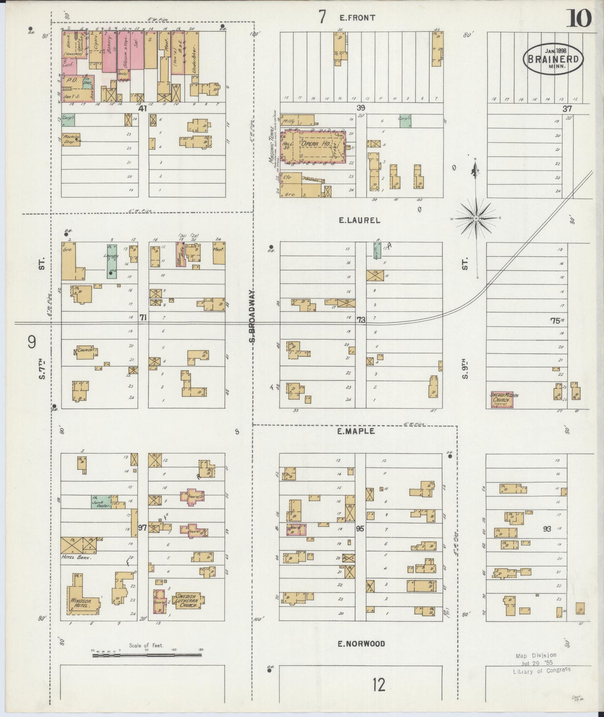 Sanborn Fire Insurance Map from Brainerd, Crow Wing County, Minnesota (1898), Sheet #0010 - Complete Map Set gallery image, historic Sanborn map, vintage wall art, Minnesota Minnesota