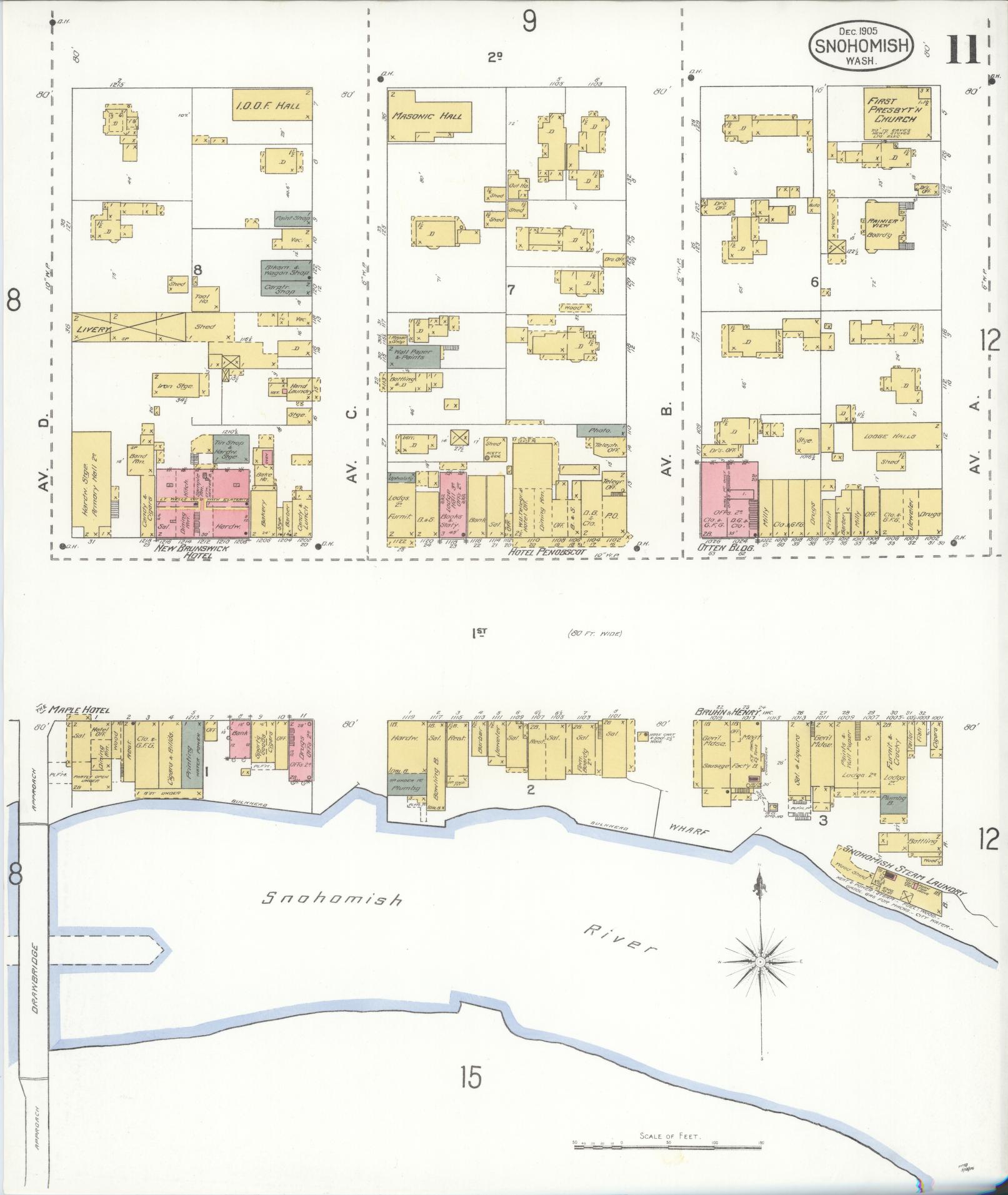 Sanborn Fire Insurance Map from Snohomish, Snohomish County, Washington (1905), Sheet #0011 - Historic Sanborn Fire Insurance Map Print, vintage old map wall art, antique decor, genealogy gift, Washington Washington map