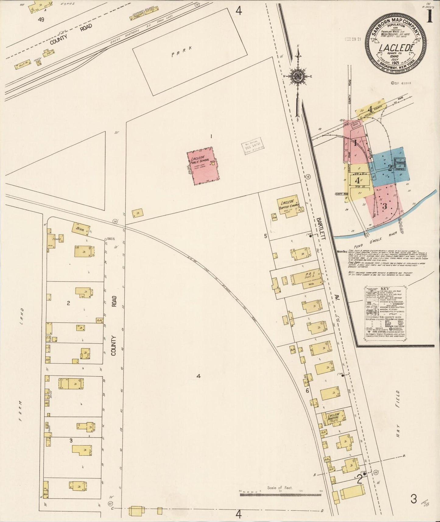 Sanborn Fire Insurance Map from Laclede, Bonner County, Idaho (1921), Sheet #0001 - Complete Map Set gallery image, historic Sanborn map, vintage wall art, Idaho Idaho