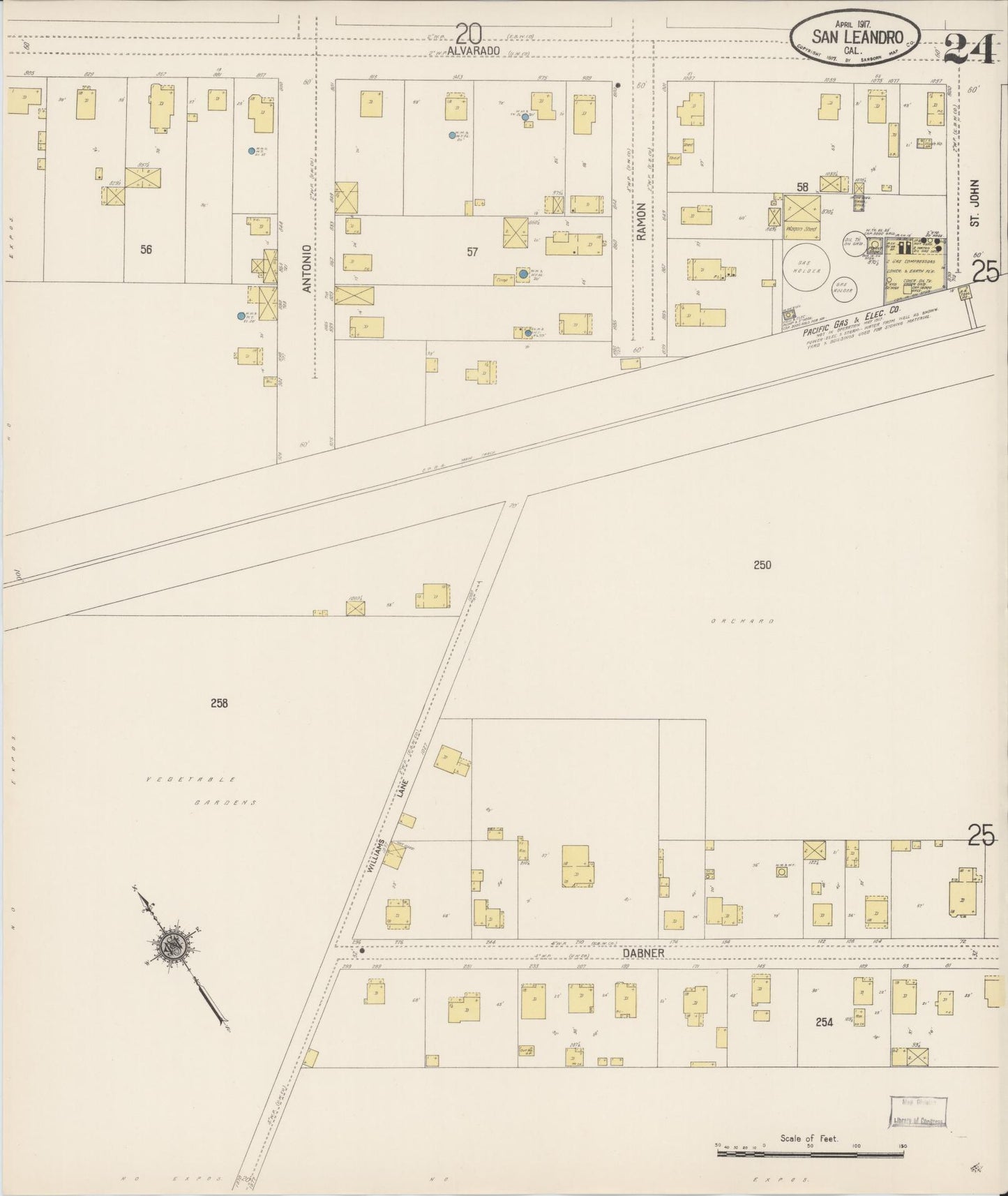 Sanborn Fire Insurance Map from San Leandro, Alameda County, California (1917), Sheet #0024 - Complete Map Set gallery image, historic Sanborn map, vintage wall art, California California