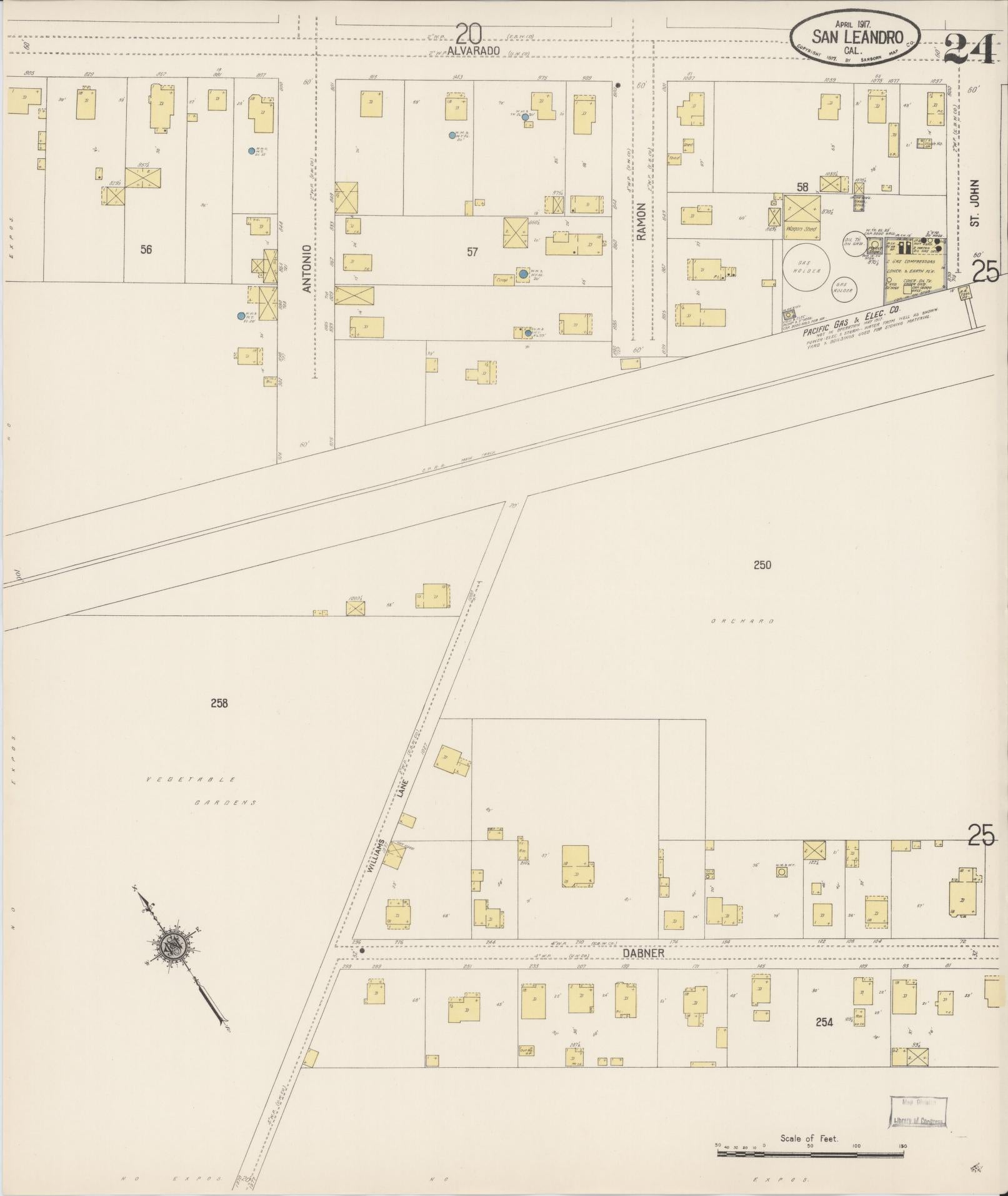 Sanborn Fire Insurance Map from San Leandro, Alameda County, California (1917), Sheet #0024 - Complete Map Set gallery image, historic Sanborn map, vintage wall art, California California