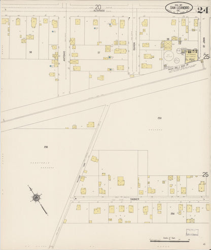 Sanborn Fire Insurance Map from San Leandro, Alameda County, California (1917), Sheet #0024 - Complete Map Set gallery image, historic Sanborn map, vintage wall art, California California