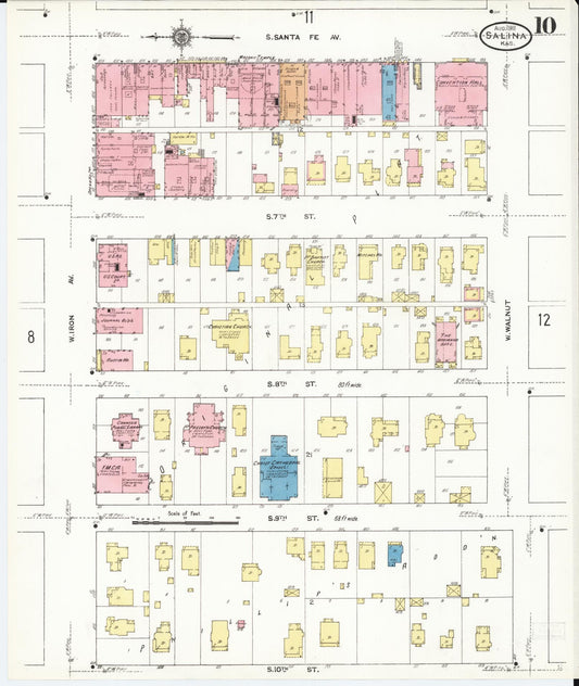 Sanborn Fire Insurance Map from Salina, Saline County, Kansas (1911), Sheet #0010 - Historic Sanborn Fire Insurance Map Print, vintage old map wall art, antique decor, genealogy gift, Kansas Kansas map