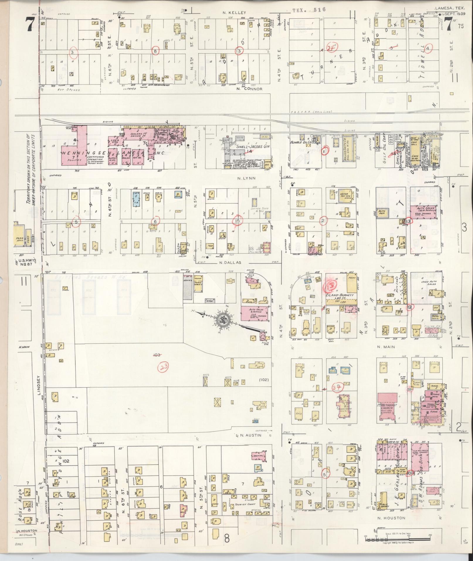 Sanborn Fire Insurance Map from Lamesa, Dawson County, Texas (1948), Sheet #0007 - Complete Map Set gallery image, historic Sanborn map, vintage wall art, Texas Texas