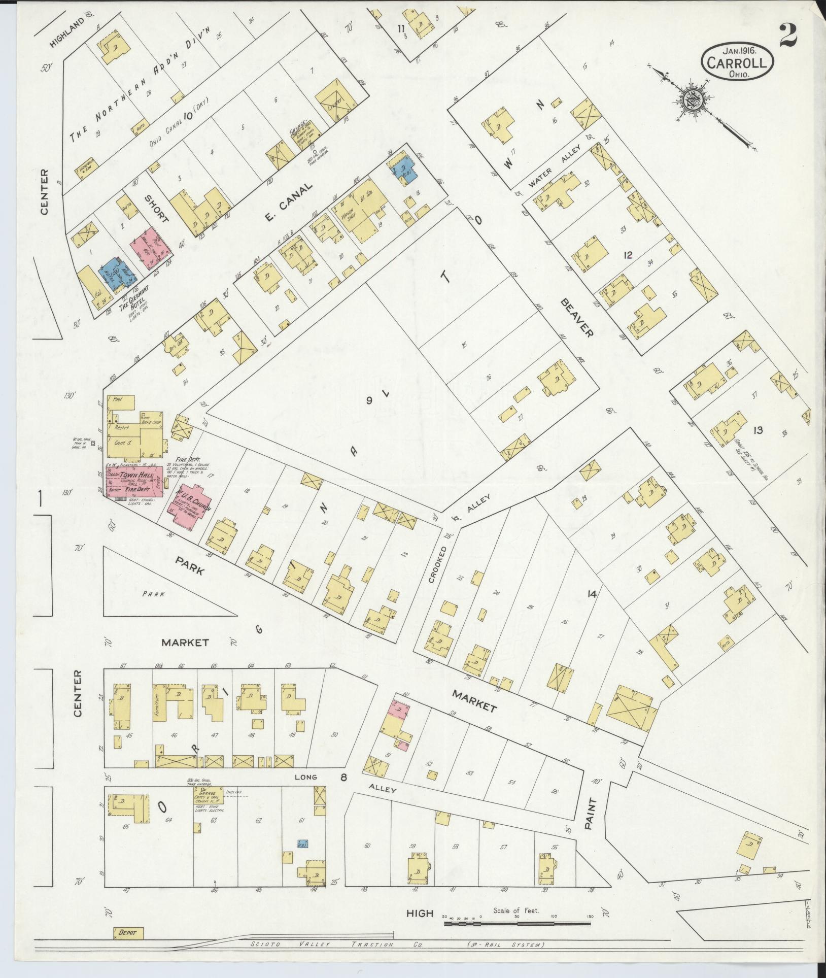 Sanborn Fire Insurance Map from Carroll, Fairfield County, Ohio (1916), Sheet #0002 - Historic Sanborn Fire Insurance Map Print, vintage old map wall art, antique decor, genealogy gift, Ohio Ohio map