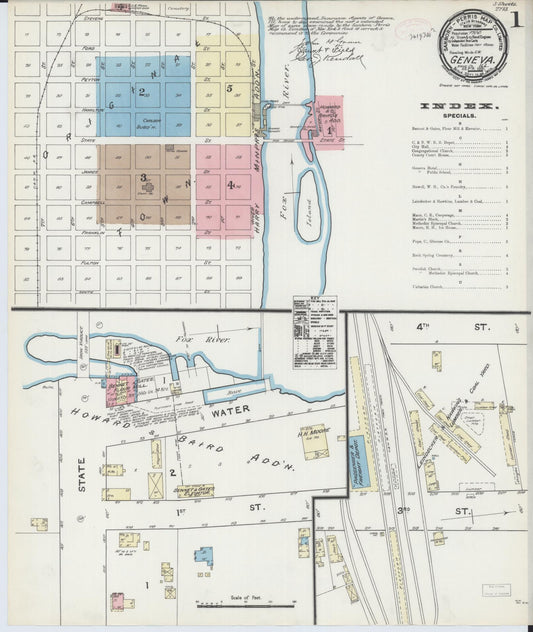 Sanborn Fire Insurance Map from Geneva, Kane County, Illinois (1891), Sheet #0001 - Complete Map Set gallery image, historic Sanborn map, vintage wall art, Illinois Illinois