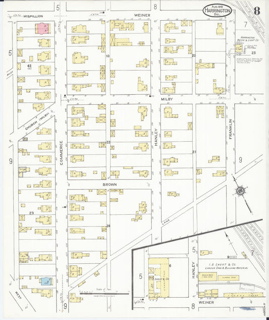 Sanborn Fire Insurance Map from Harrington, Kent County, Delaware (1919), Sheet #0008 - Historic Sanborn Fire Insurance Map Print, vintage old map wall art, antique decor, genealogy gift, Delaware Delaware map