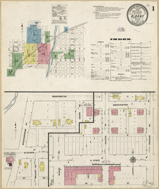 Sanborn Fire Insurance Map from Albany, Delaware County, Indiana (1910), Sheet #0001 - Historic Sanborn Fire Insurance Map Print, vintage old map wall art, antique decor, genealogy gift, Albany Delaware map