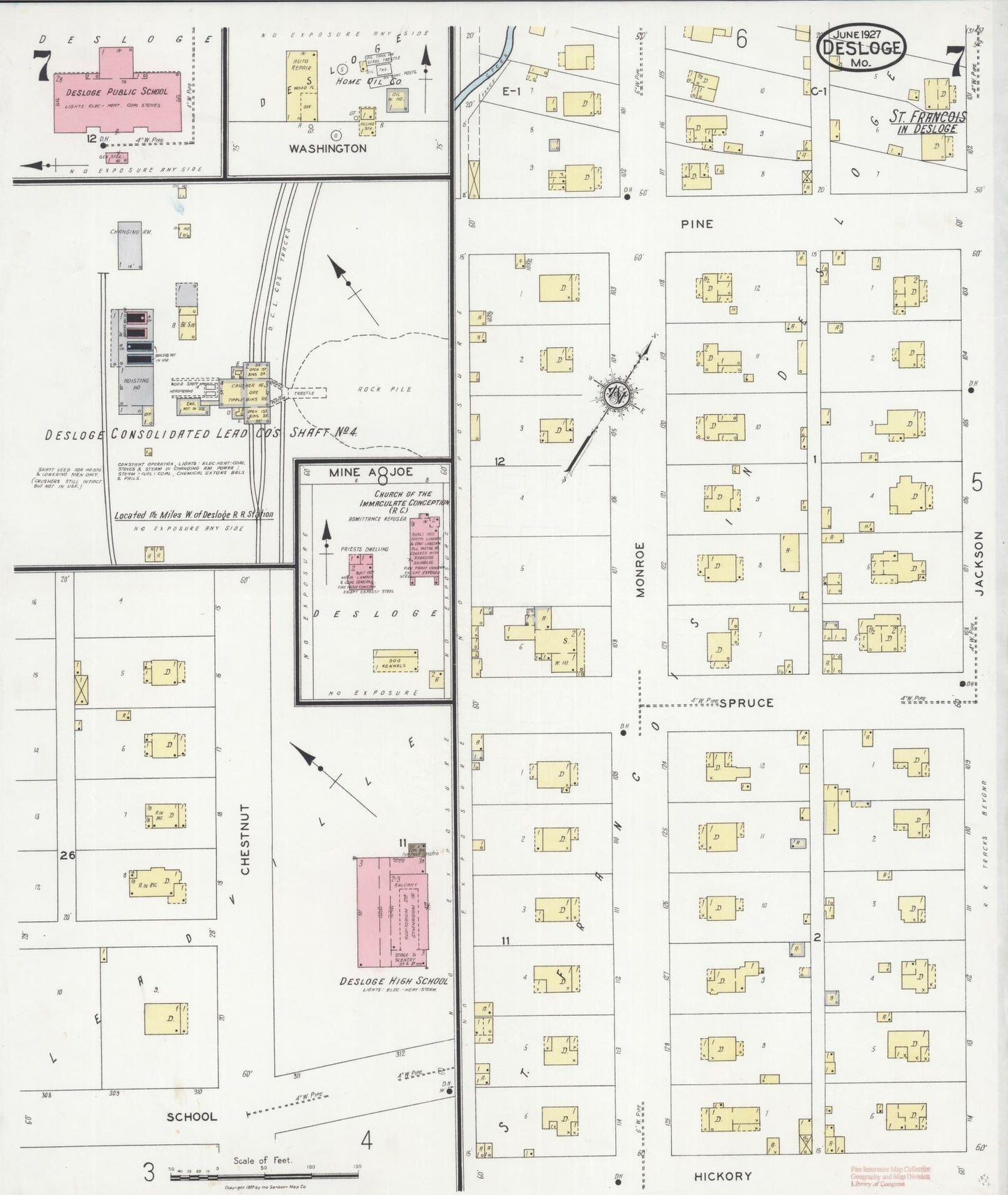Sanborn Fire Insurance Map from Desloge, Saint Francois County, Missouri (1927), Sheet #0007 - Complete Map Set gallery image, historic Sanborn map, vintage wall art, Missouri Missouri