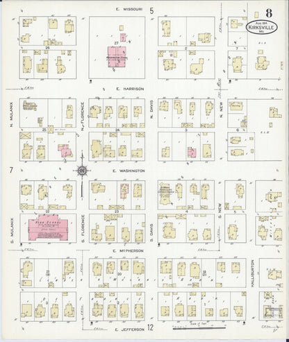 Sanborn Fire Insurance Map from Kirksville, Adair County, Missouri (1914), Sheet #0008 - Complete Map Set gallery image, historic Sanborn map, vintage wall art, Missouri Missouri