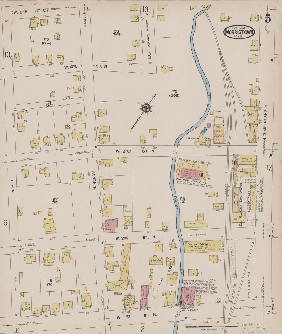 Sanborn Fire Insurance Map from Morristown, Hamblen County, Tennessee (1922), Sheet #0005 - Complete Map Set gallery image, historic Sanborn map, vintage wall art, Tennessee Tennessee