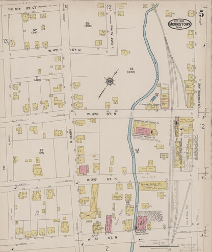 Sanborn Fire Insurance Map from Morristown, Hamblen County, Tennessee (1922), Sheet #0005 - Complete Map Set gallery image, historic Sanborn map, vintage wall art, Tennessee Tennessee
