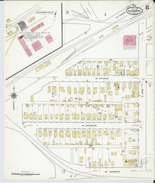 Sanborn Fire Insurance Map from Ishpeming, Marquette County, Michigan (1917), Sheet #0008 - Historic Sanborn Fire Insurance Map Print, vintage old map wall art, antique decor, genealogy gift, Michigan Michigan map