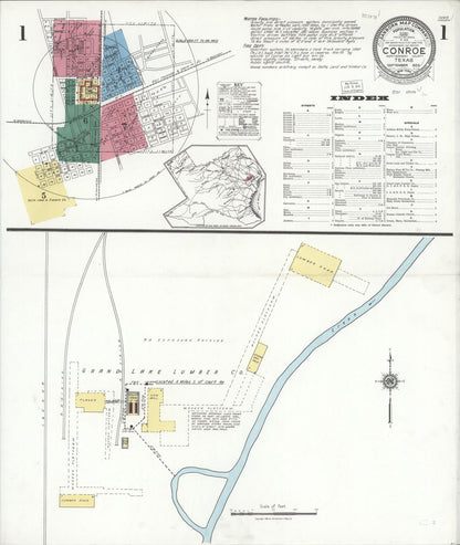 Sanborn Fire Insurance Map from Conroe, Montgomery County, Texas (1923), Sheet #0001 - Historic Sanborn Fire Insurance Map Print, vintage old map wall art, antique decor, genealogy gift, Texas Texas map