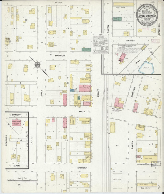 Sanborn Fire Insurance Map from New Cambria, Macon County, Missouri (1910), Sheet #0001 - Historic Sanborn Fire Insurance Map Print, vintage old map wall art, antique decor, genealogy gift, Missouri Missouri map