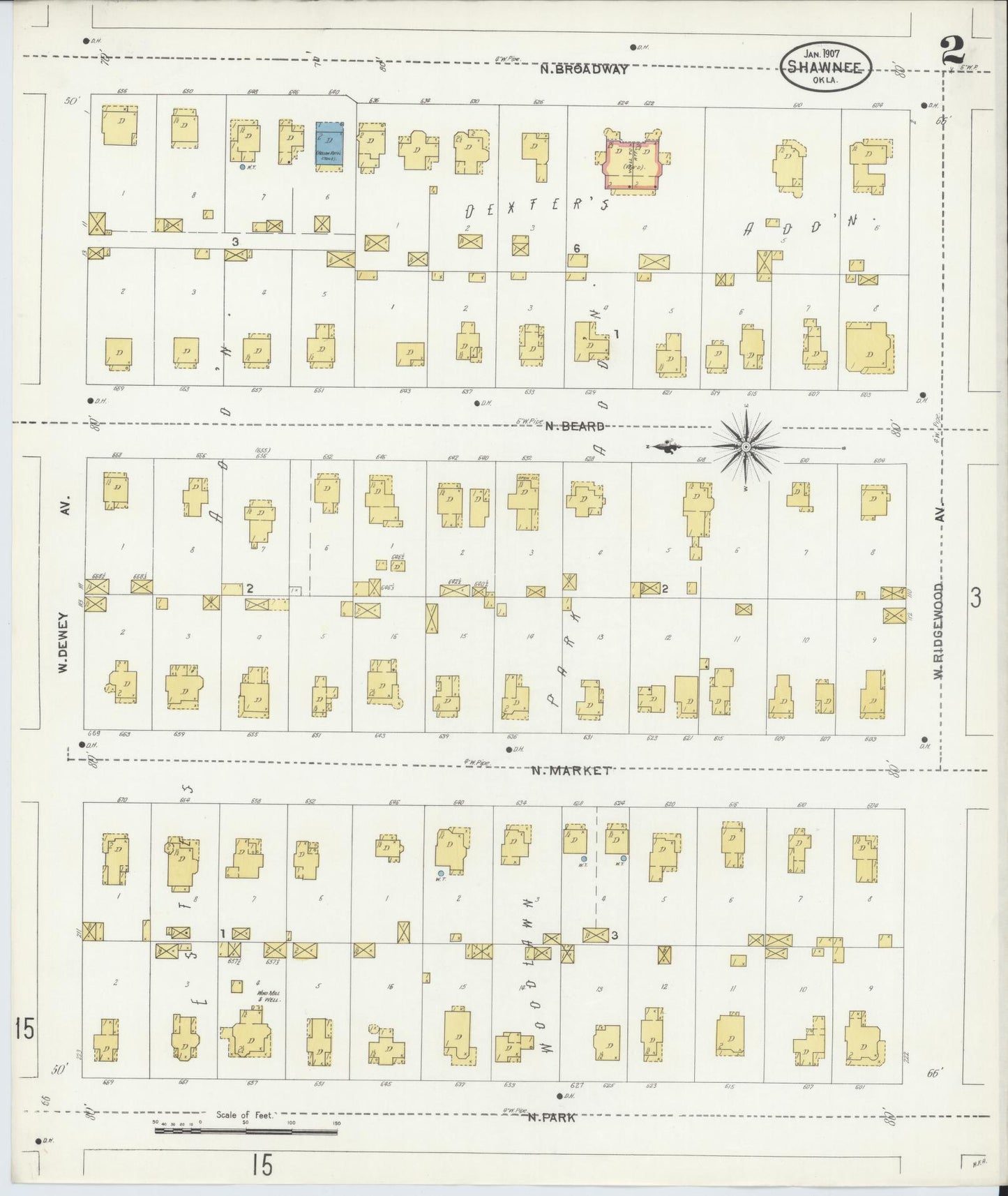 Sanborn Fire Insurance Map from Shawnee, Pottawatomie County, Oklahoma (1907), Sheet #0002 - Complete Map Set gallery image, historic Sanborn map, vintage wall art, Oklahoma Oklahoma