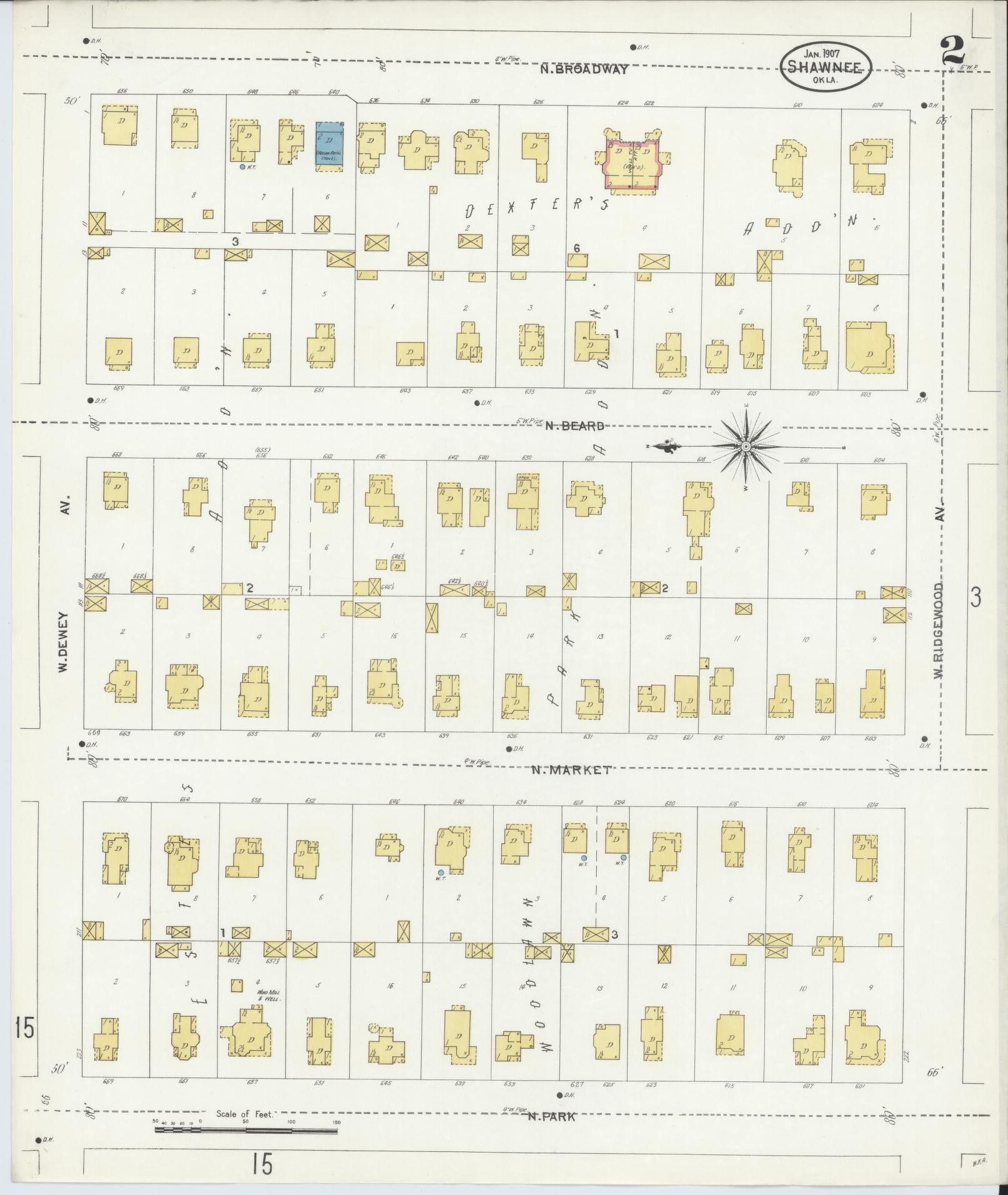 Sanborn Fire Insurance Map from Shawnee, Pottawatomie County, Oklahoma (1907), Sheet #0002 - Complete Map Set gallery image, historic Sanborn map, vintage wall art, Oklahoma Oklahoma