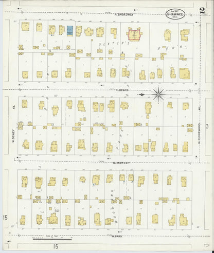Sanborn Fire Insurance Map from Shawnee, Pottawatomie County, Oklahoma (1907), Sheet #0002 - Complete Map Set gallery image, historic Sanborn map, vintage wall art, Oklahoma Oklahoma
