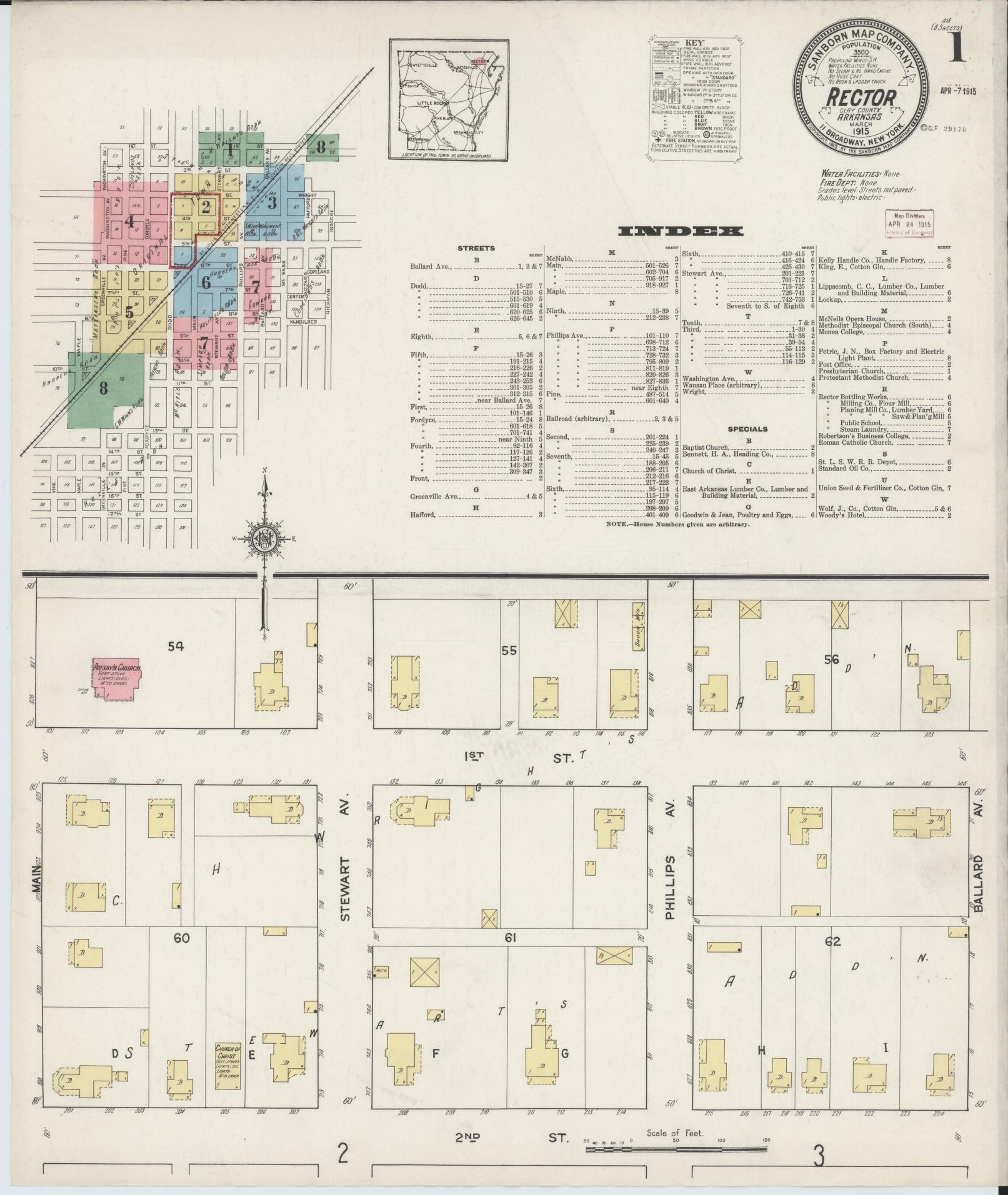 Sanborn Fire Insurance Map from Rector, Clay County, Arkansas (1915), Sheet #0001 - Historic Sanborn Fire Insurance Map Print, vintage old map wall art, antique decor, genealogy gift, Arkansas Arkansas map
