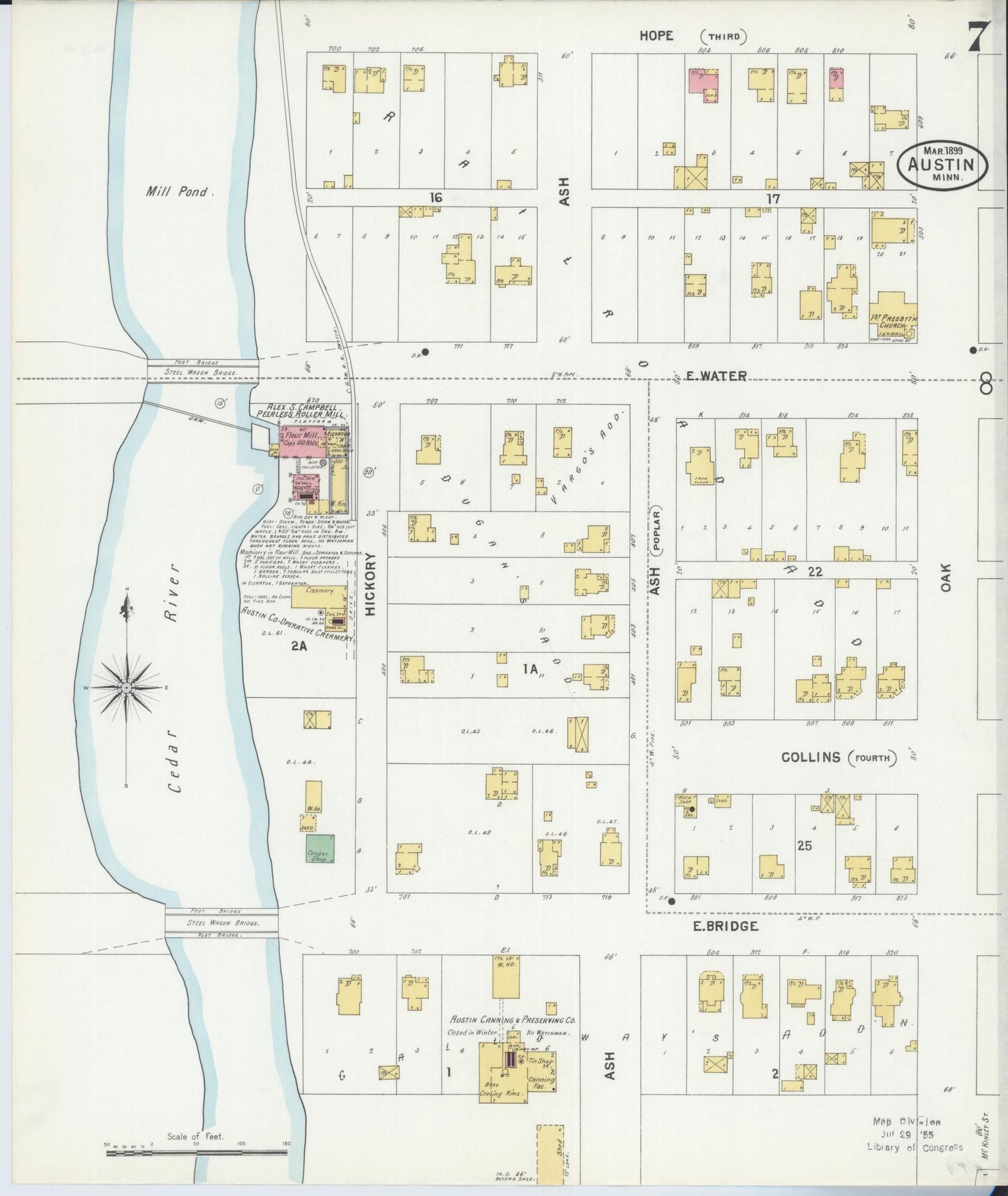 Sanborn Fire Insurance Map from Austin, Mower County, Minnesota (1899), Sheet #0007 - Historic Sanborn Fire Insurance Map Print, vintage old map wall art, antique decor, genealogy gift, Minnesota Minnesota map