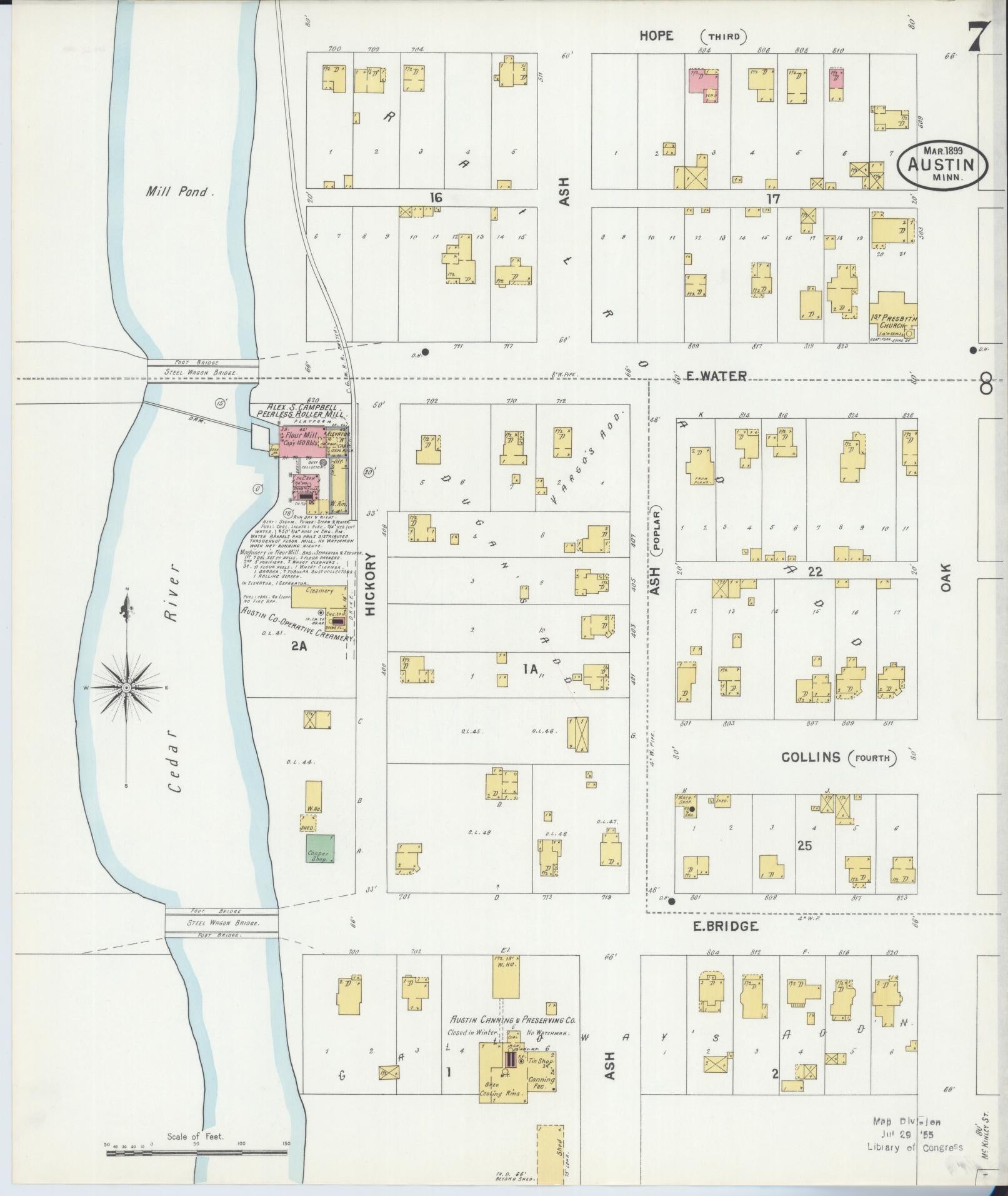 Sanborn Fire Insurance Map from Austin, Mower County, Minnesota (1899), Sheet #0007 - Historic Sanborn Fire Insurance Map Print, vintage old map wall art, antique decor, genealogy gift, Minnesota Minnesota map