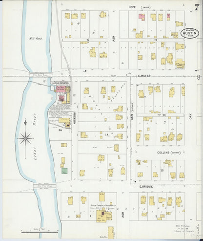 Sanborn Fire Insurance Map from Austin, Mower County, Minnesota (1899), Sheet #0007 - Historic Sanborn Fire Insurance Map Print, vintage old map wall art, antique decor, genealogy gift, Minnesota Minnesota map