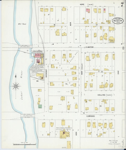 Sanborn Fire Insurance Map from Austin, Mower County, Minnesota (1899), Sheet #0007 - Historic Sanborn Fire Insurance Map Print, vintage old map wall art, antique decor, genealogy gift, Minnesota Minnesota map