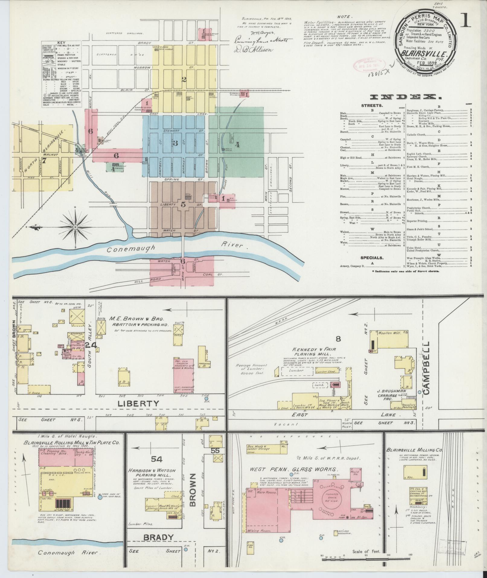 Sanborn Fire Insurance Map from Blairsville, Indiana County, Pennsylvania (1892), Sheet #0001 - Complete Map Set gallery image, historic Sanborn map, vintage wall art, Blairsville Indiana