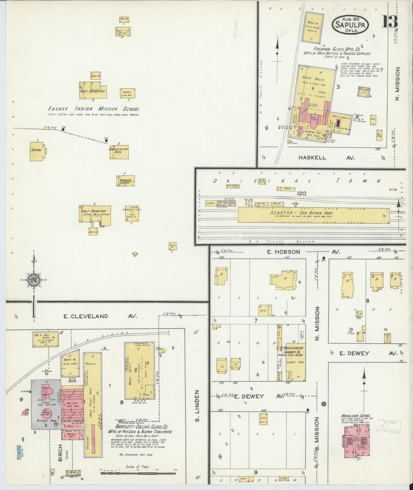 Sanborn Fire Insurance Map from Sapulpa, Creek County, Oklahoma (1915), Sheet #0013 - Complete Map Set gallery image, historic Sanborn map, vintage wall art, Oklahoma Oklahoma