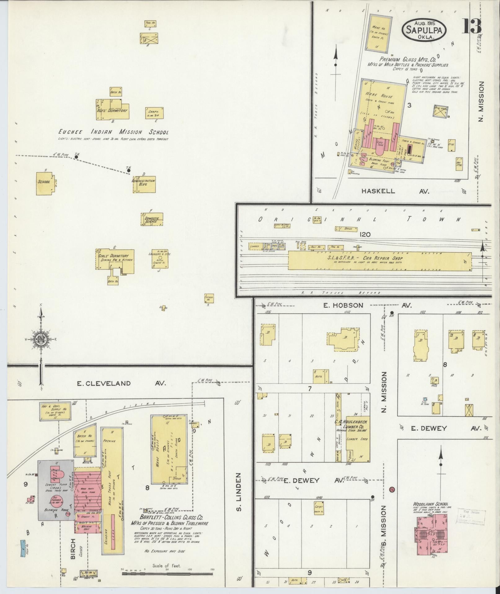 Sanborn Fire Insurance Map from Sapulpa, Creek County, Oklahoma (1915), Sheet #0013 - Complete Map Set gallery image, historic Sanborn map, vintage wall art, Oklahoma Oklahoma